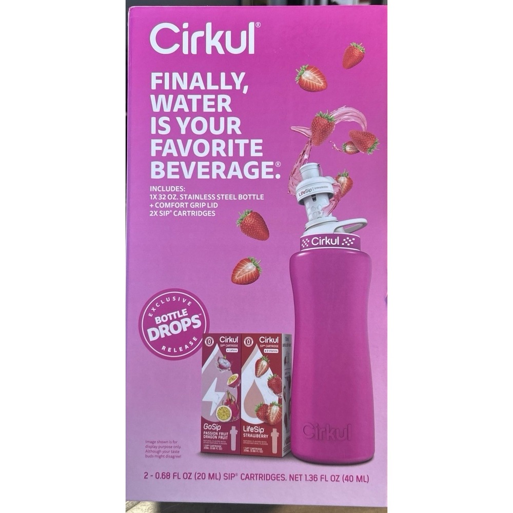Cirkul Water Bottle Unisex 32oz Hot Pink NIB Stainless Steel Sport Straw Lid